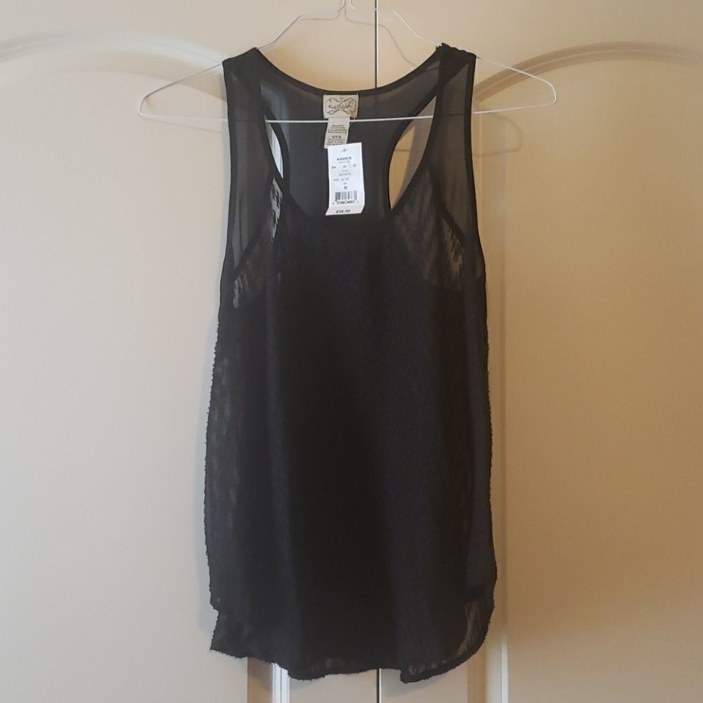 Eyelash Couture Black Textured Sheer Tank Top Blouse Sz M NEW